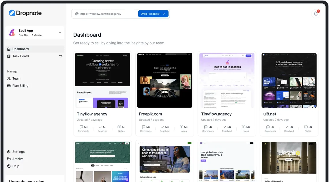 Dropnote dashboard